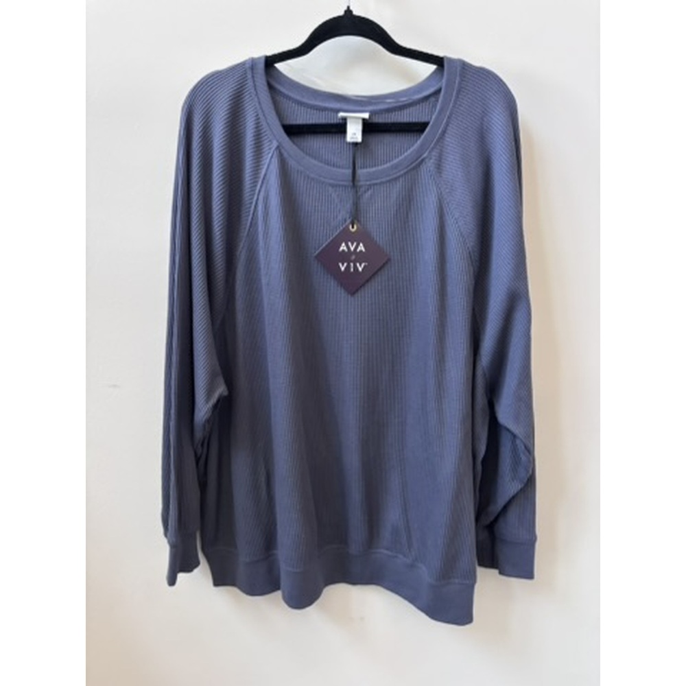 Ava & Viv Blue Waffle Knit Long Sleeve Top Size 2X NWT